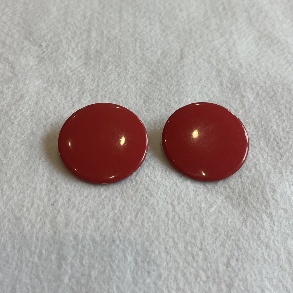 Vintage Red Large Bakelite Button Earrings 1.5" Diagonal Clip On